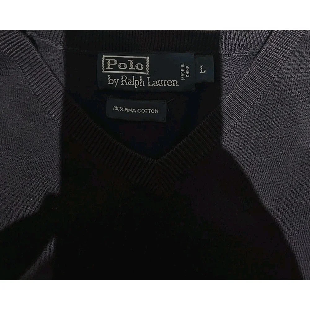 Polo Ralph Lauren Navy Blue 100% Pima Cotton‎ V-Neck Sweater Vest Mens Large L